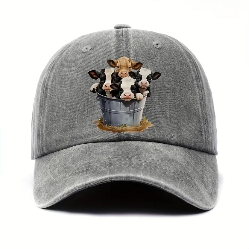 Cute Cow Print Baseball Cap with Brim for Men and Women