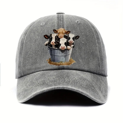 Cute Cow Print Baseball Cap with Brim for Men and Women