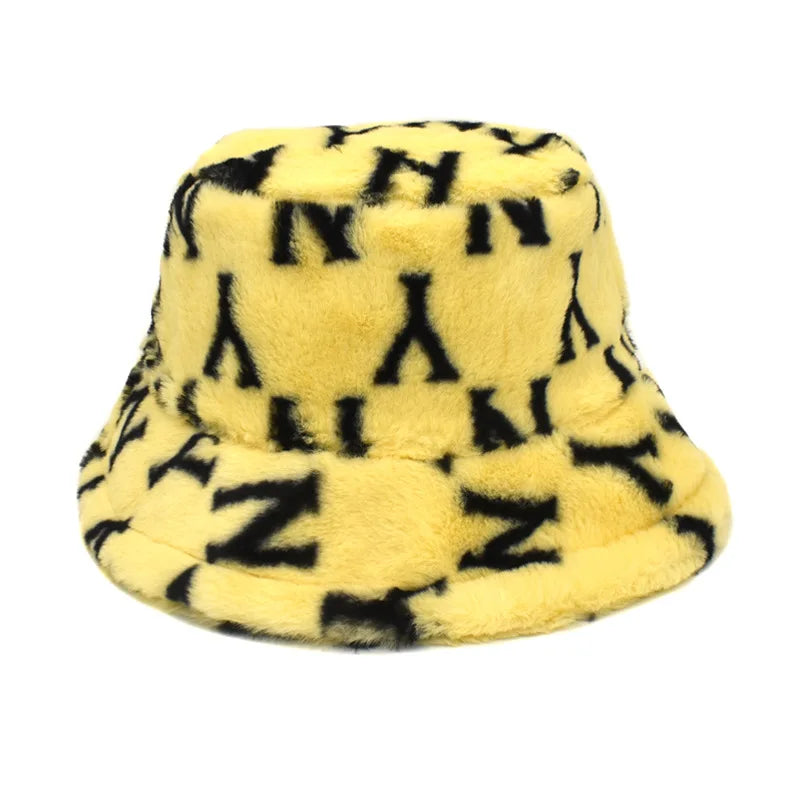 Winter Bucket Hat Women's Fashion Leopard Panama Warm Hats Female Vintage