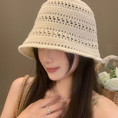 Knitted Bucket Hat For Women Lightweight Breathable Crochet Cloche Hat