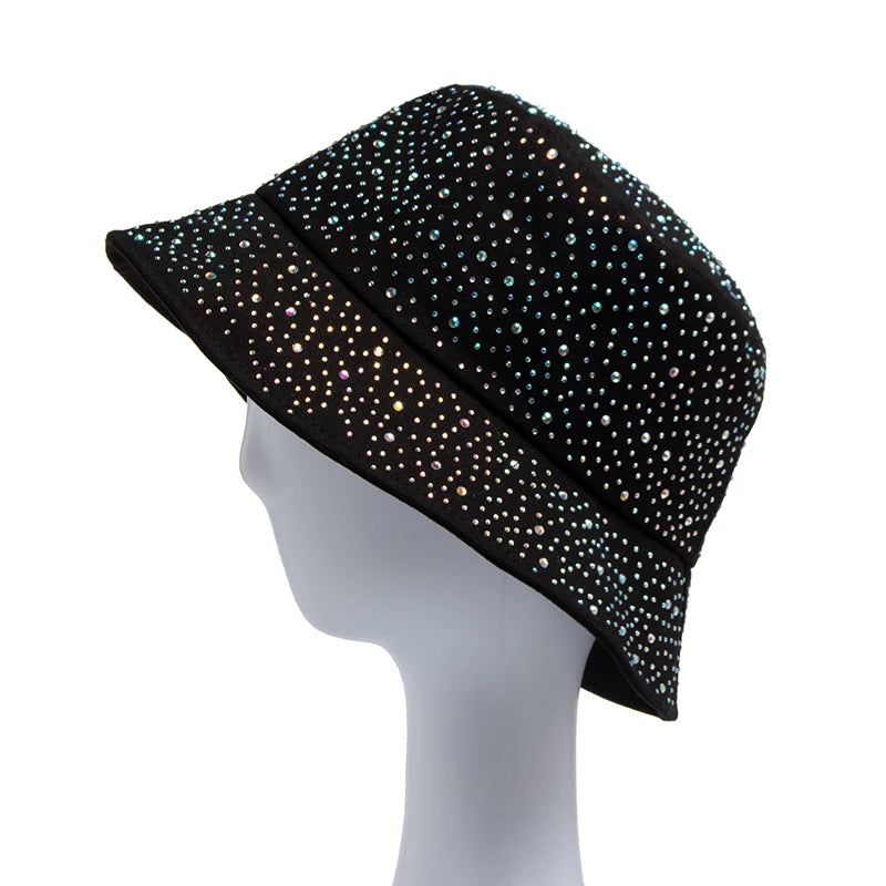 Summer Women Bucket Hat Fashion Colorful Rhinestones Cap