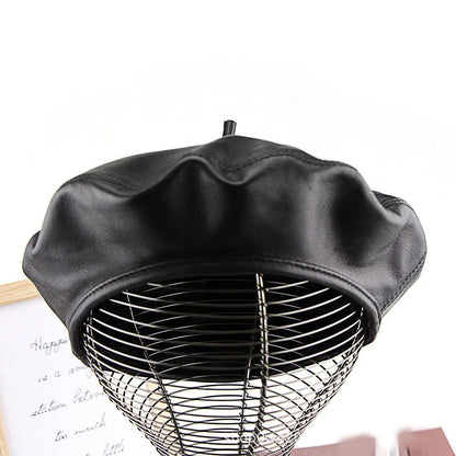 Autumn Winter Women's Genuine Sheep Leather Beret