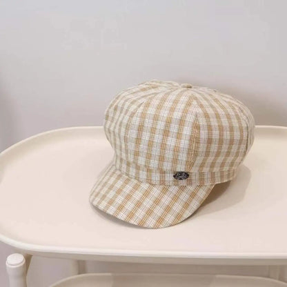 2026 New Vintage Plaid Octagonal Beret Hat Women