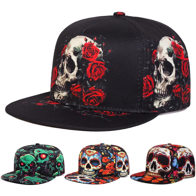 Flat brimmed Hat Printed Skeleton Street Skateboarding Hip Hop Hat