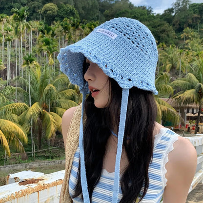 Women's Sun Hats Fashion Blue Cap Woven Fisherman's Hat