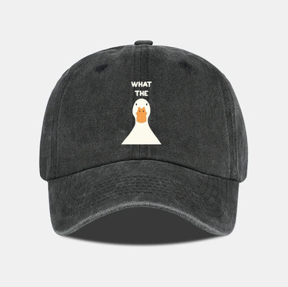 Washed Baseball Cap With What The Duck Print  Adjustable Curved Brim Dad Hat For Casual Streetwear & Daily