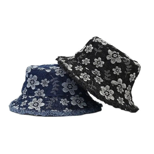 2023 Spring Denim Cartoon Flower Embroidery Bucket Hat