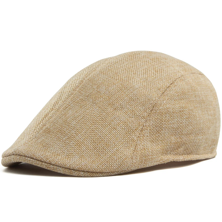 Men's Linen Flat Cap Spring Summer Vintage Visor Beret