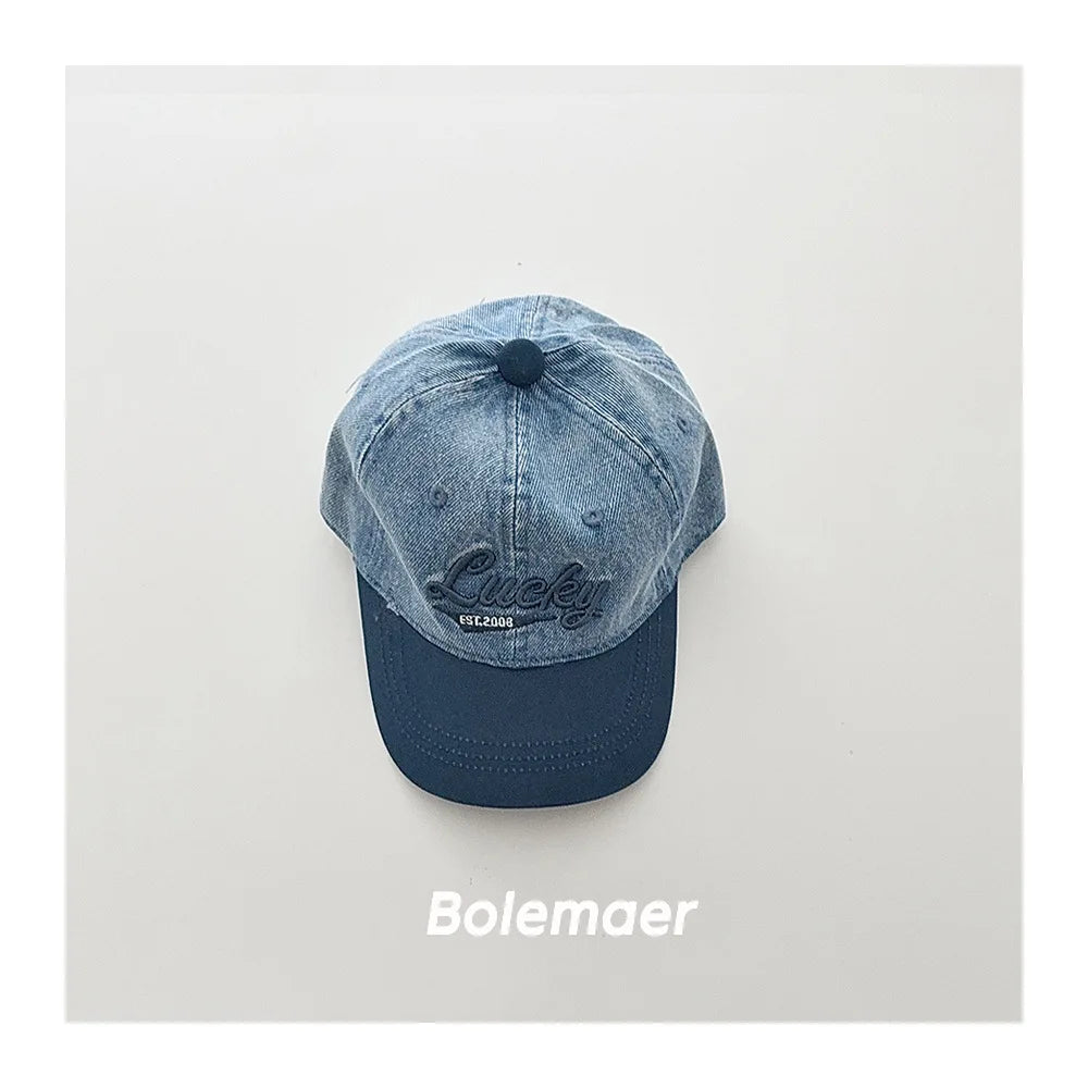 Fashion Blue Denim Baby Baseball Hat Letter Embroidery Long Brim Cap Boy Girl Children Outdoor Peaked Hat
