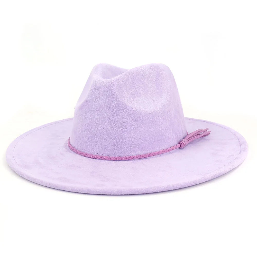 Suede Top Hat 9.5cm Wide Brim Fedora Hat Men Women