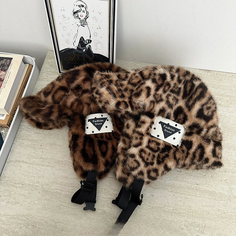 New Fashion Leopard Print Plush Bomber Hats Women