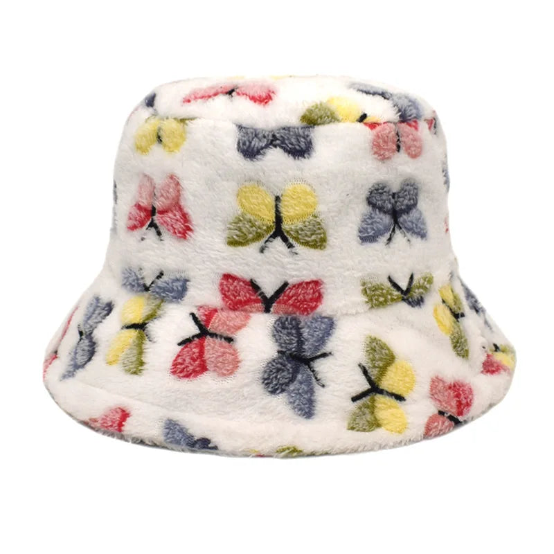 Winter Bucket Hat Women's Fashion Leopard Panama Warm Hats Female Vintage