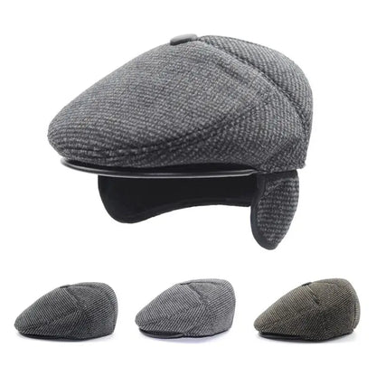 Men Middle-Aged Solid Hat Autumn And Winter Hats Warm Ear Protectors Senior Hat