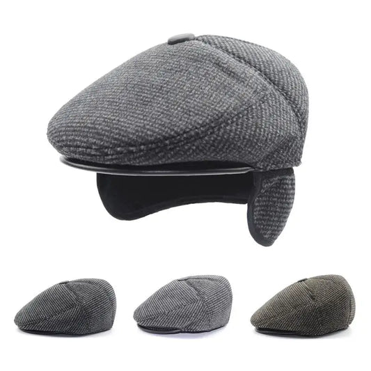 Men Middle-Aged Solid Hat Autumn And Winter Hats Warm Ear Protectors Senior Hat