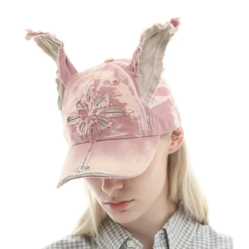 Wasteland Wind Doberman Ears Denim Baseball Cap Women's Personality Y2k