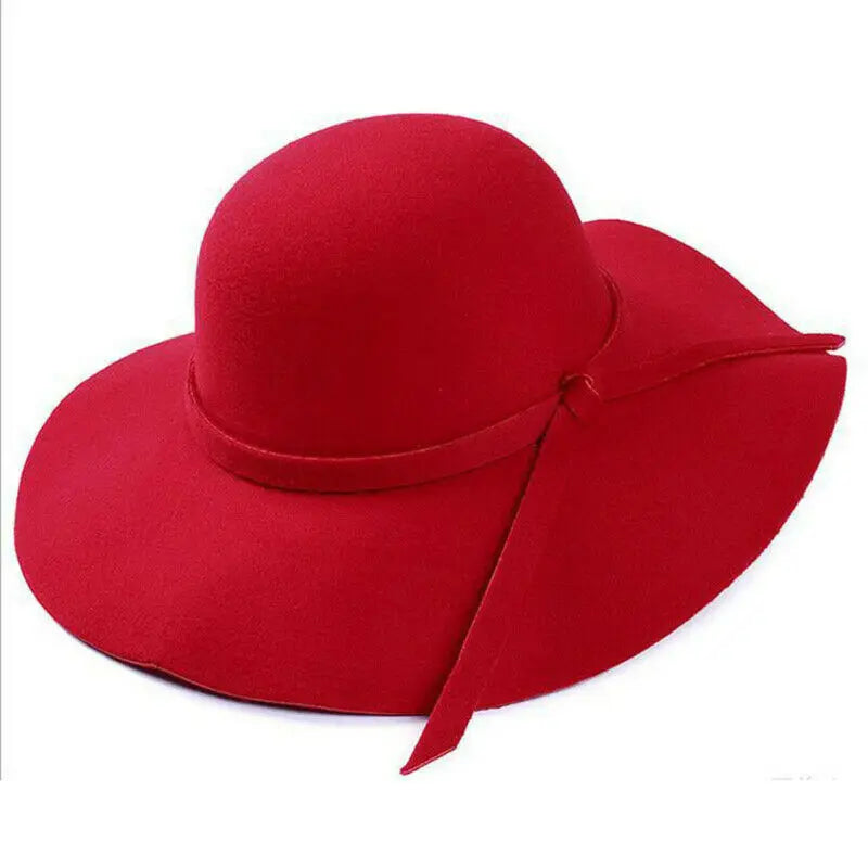 Women Sun Hat Vintage Lady Wide Large Wool Felt Cap