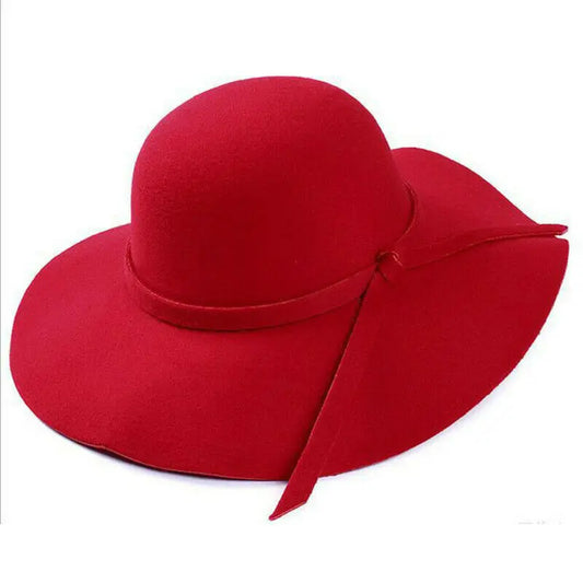 Women Sun Hat Vintage Lady Wide Large Wool Felt Cap