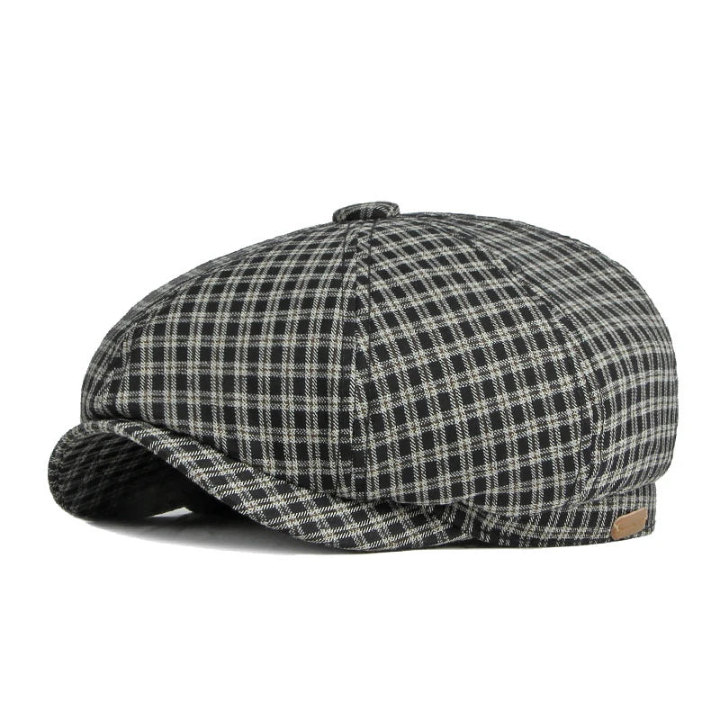 Spring Summer Octagonal Hat Men Women Little Plaid Eight-Blade Painters Newsboy Cap