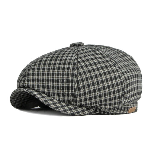 Spring Summer Octagonal Hat Men Women Little Plaid Eight-Blade Painters Newsboy Cap