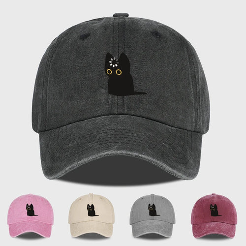 Cute Black Cat Print Washed Baseball Cap Soft