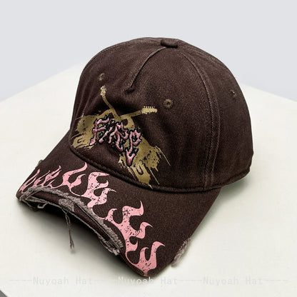 Niche Street Embroidered Letters Flame Flag Baseball Hats