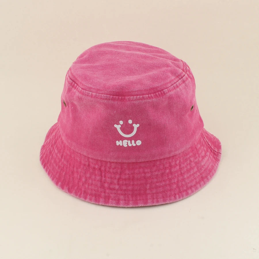 Baby Summer Sun Hat Kids Cartoon Smiling Face Hello Letter Bucket Hat