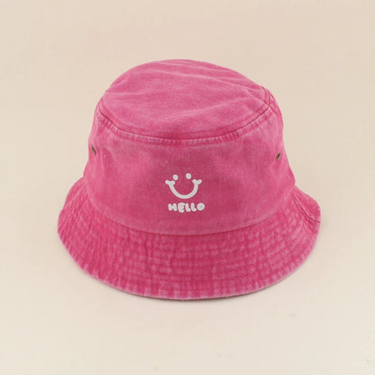 Baby Summer Sun Hat Kids Cartoon Smiling Face Hello Letter Bucket Hat
