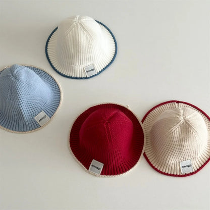 2026 Autumn Korean Baby Bucket Hat Letter Patch Solid Color Knit Hat