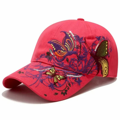 Sparkling Butterfly Embroidered Baseball Caps