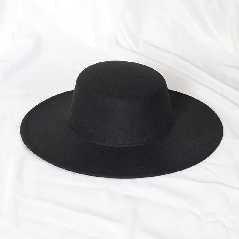 New Oversized Edge Flat Top Hat Retro French Felt Hat