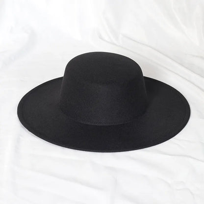 New Oversized Edge Flat Top Hat Retro French Felt Hat
