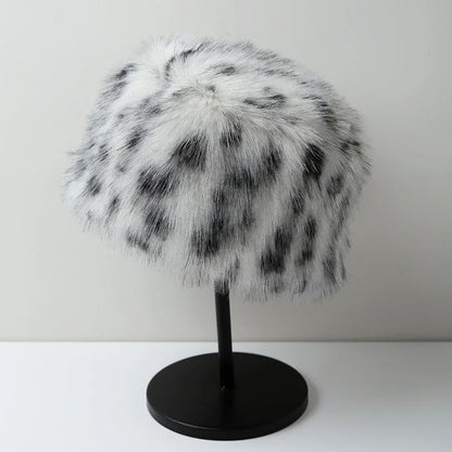 Retro Hot Girl Leopard Plush Bucket Hats Women