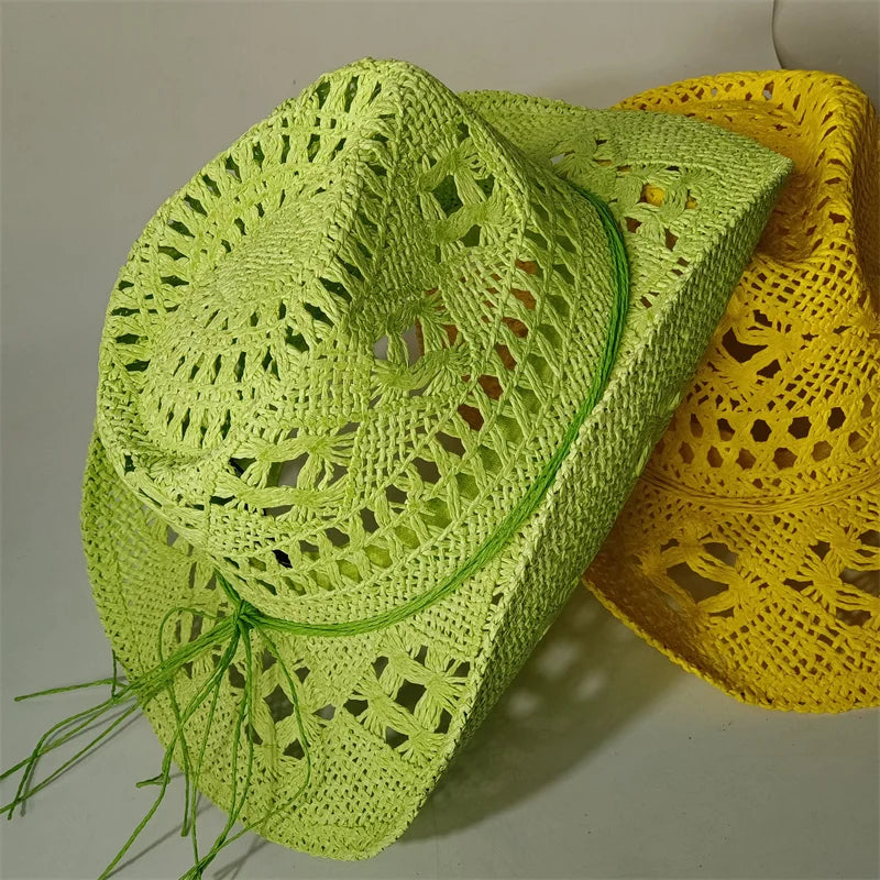 Vintage Summer Beach Bohemian Straw Hat Shell Women Men