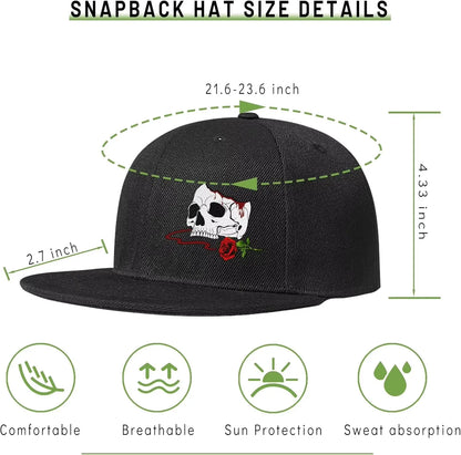 Flat Bill Hats For Men Snapback Skull Hats Black Hat For Teen Boys Skateboard Hats Baseball Cap