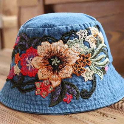 Ethnic Embroidered Denim Bucket Hat