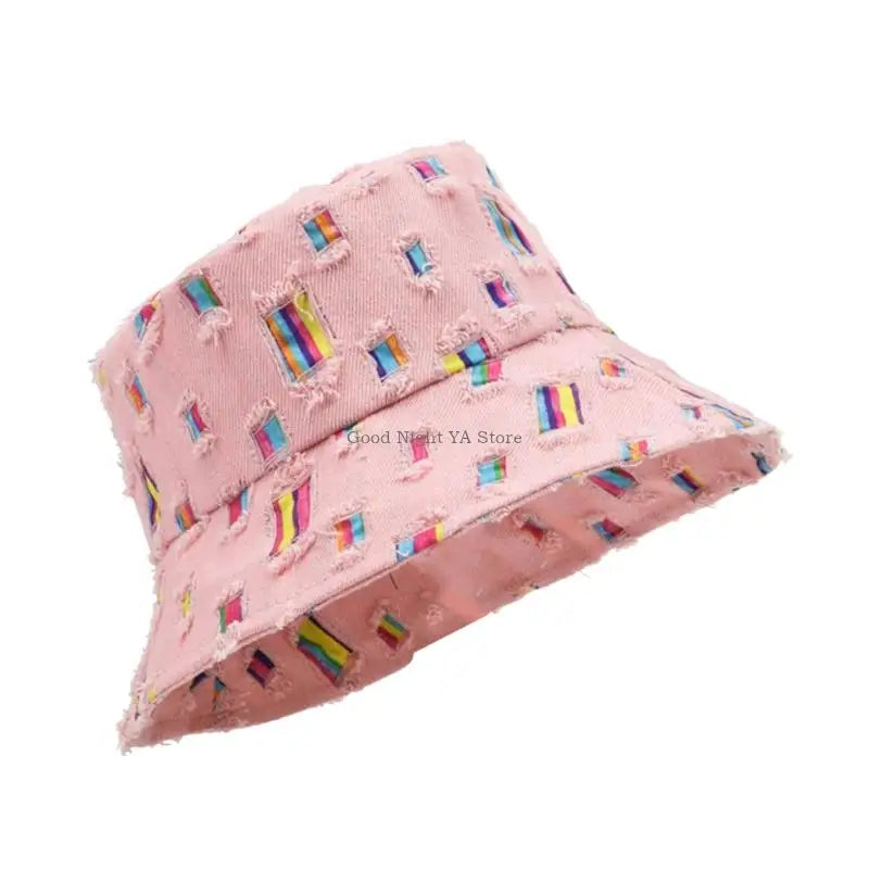 Ripped Casual Bucket Hat Foldable Design Adult Summer Fisherman Hat
