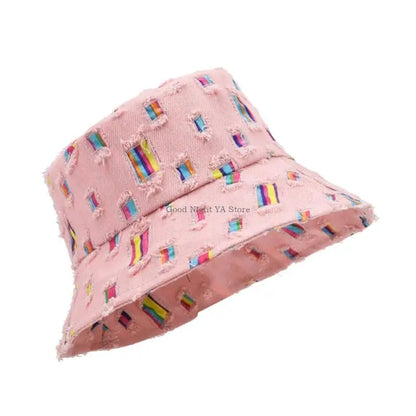 Ripped Casual Bucket Hat Foldable Design Adult Summer Fisherman Hat