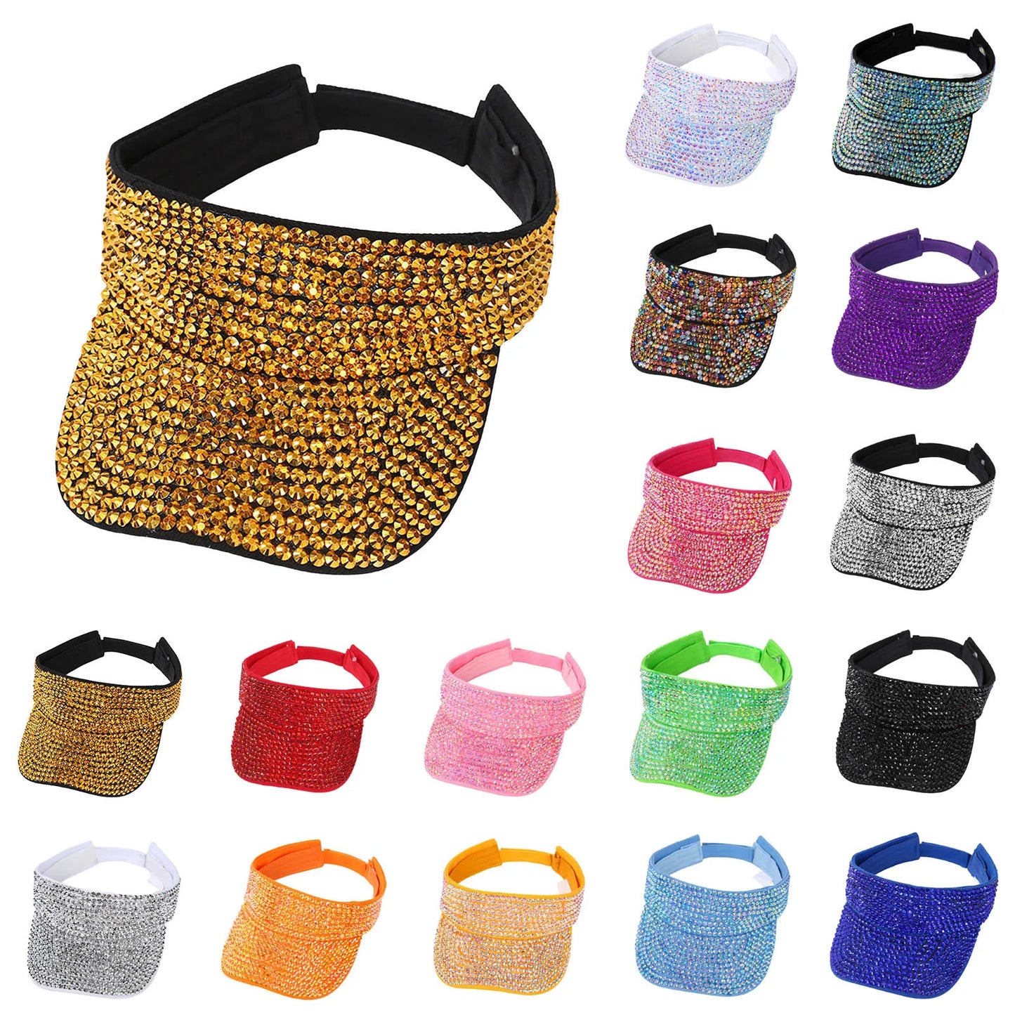 Glitter Visor Shiny Rhinestones Sport Cap Solid Empty Top Hats