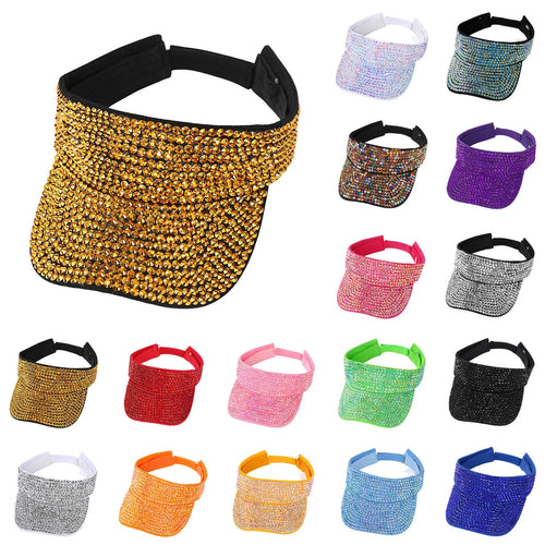 Glitter Visor Shiny Rhinestones Sport Cap Solid Empty Top Hats
