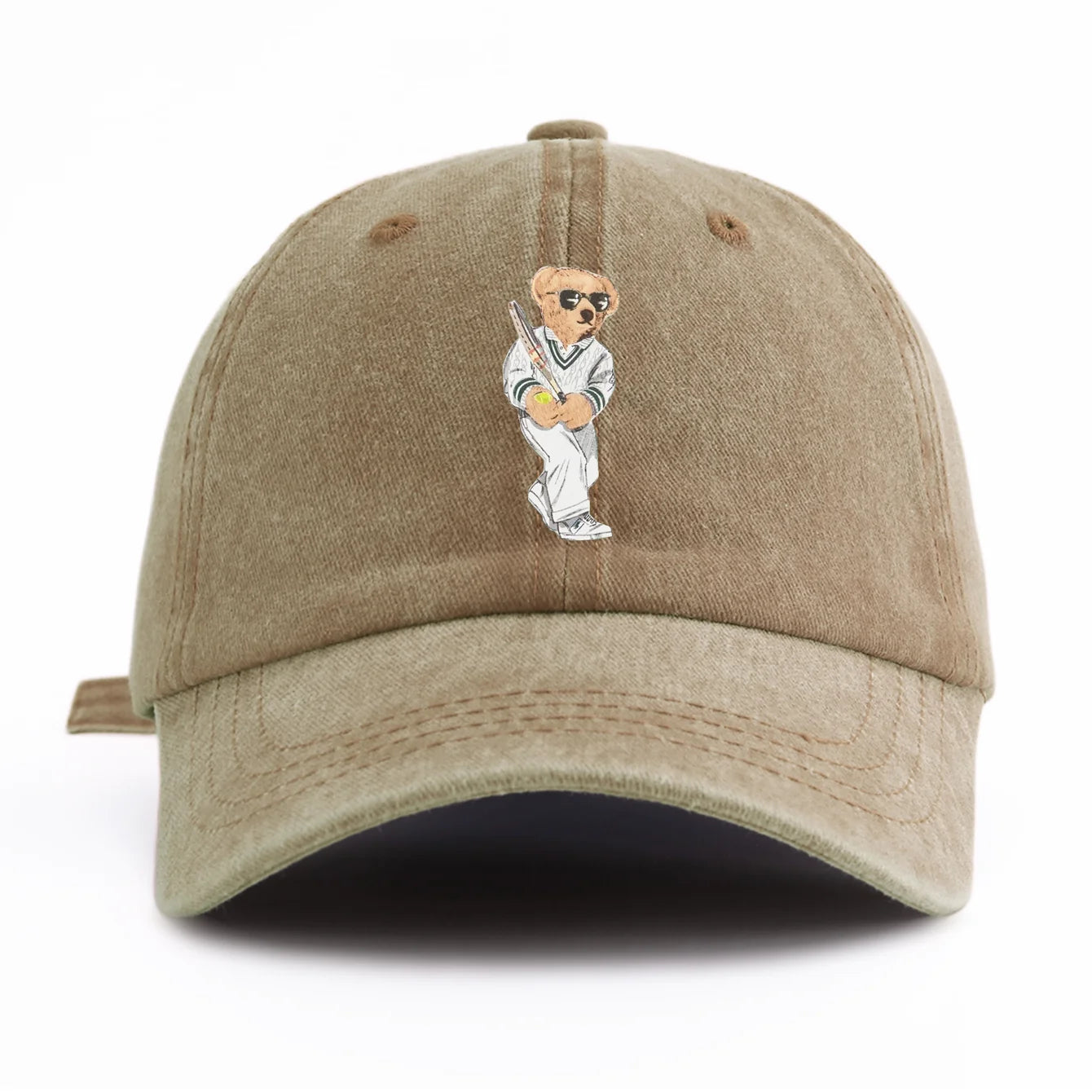 Baseball Bear Print Washed Baseball Cap For Adults, Minimalist Retro Style Casual Soft
