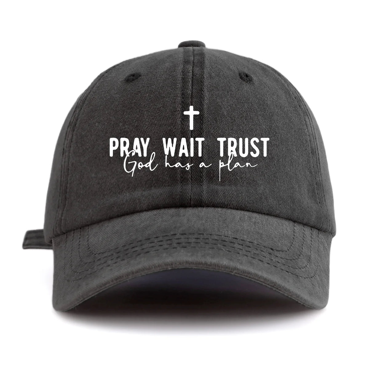 Pray Wait Trust Print Washed Baseball Cap