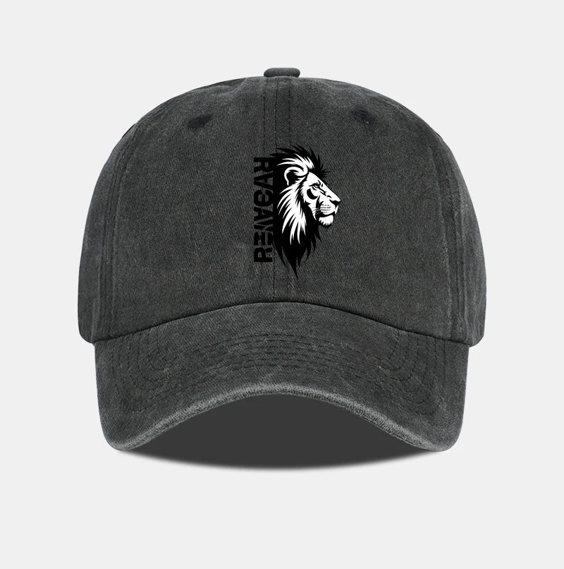 Lion Head RAWR Slogan Printed Washed Baseball Cap Soft Comfortable Lightweight Breathable Adjustable Bold Retro Powerful