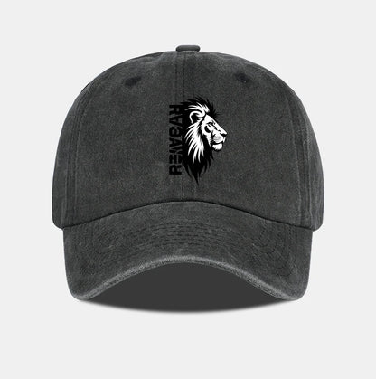 Lion Head RAWR Slogan Printed Washed Baseball Cap Soft Comfortable Lightweight Breathable Adjustable Bold Retro Powerful