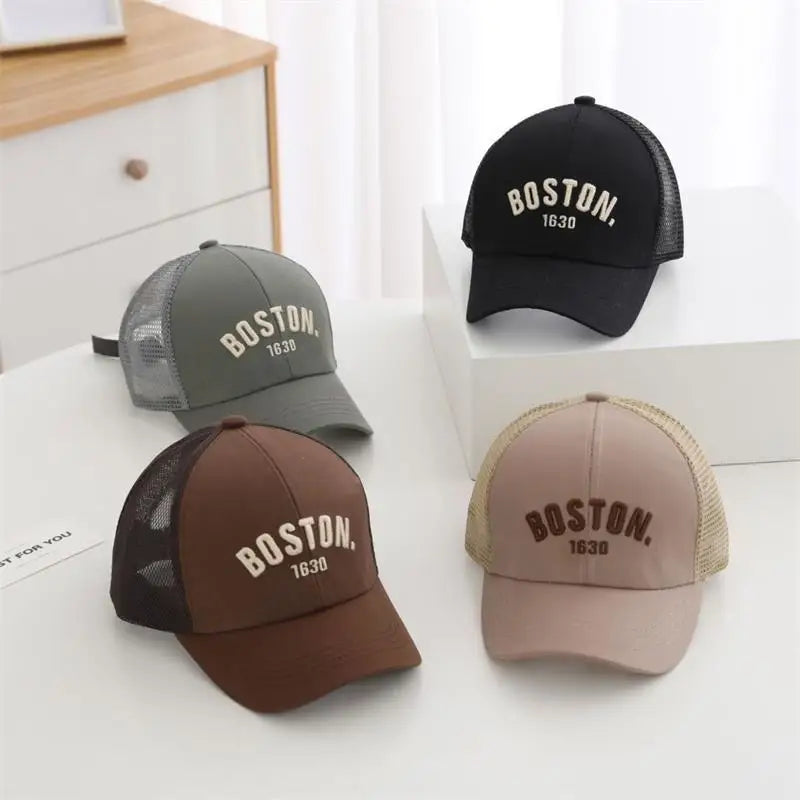 Summer Baby Mesh Baseball Cap Letter Embroidery Kids Peaked Hat For Boy Girl Solid Color Breathable Children Sun Hats