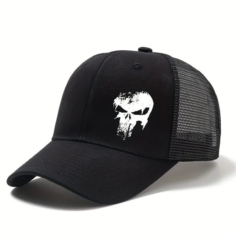 Unisex Printed Skull Head Baseball Cap Adjustable Outdoor Mesh Breathable Curved Brim Hat
