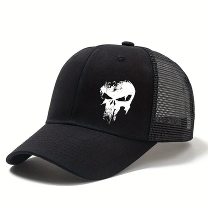 Unisex Printed Skull Head Baseball Cap Adjustable Outdoor Mesh Breathable Curved Brim Hat