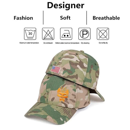 Unisex Forked Wolf Embroidery Camouflage Baseball Caps Spring and Autumn Outdoor Adjustable Sunscreen Hat