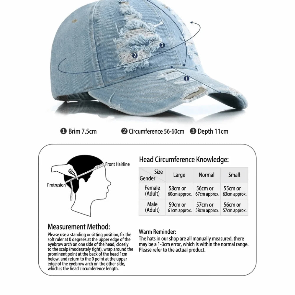 Fashion Breathable Washed Denim Baseball Cap
