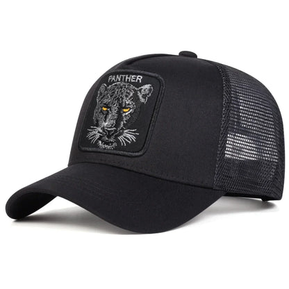 Unisex Panther Embroidery Baseball Net Caps Spring and Summer Sports Cap