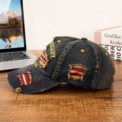 Vintage USA Flag 250th Anniversary 1776-2026 Distressed Denim Baseball Cap